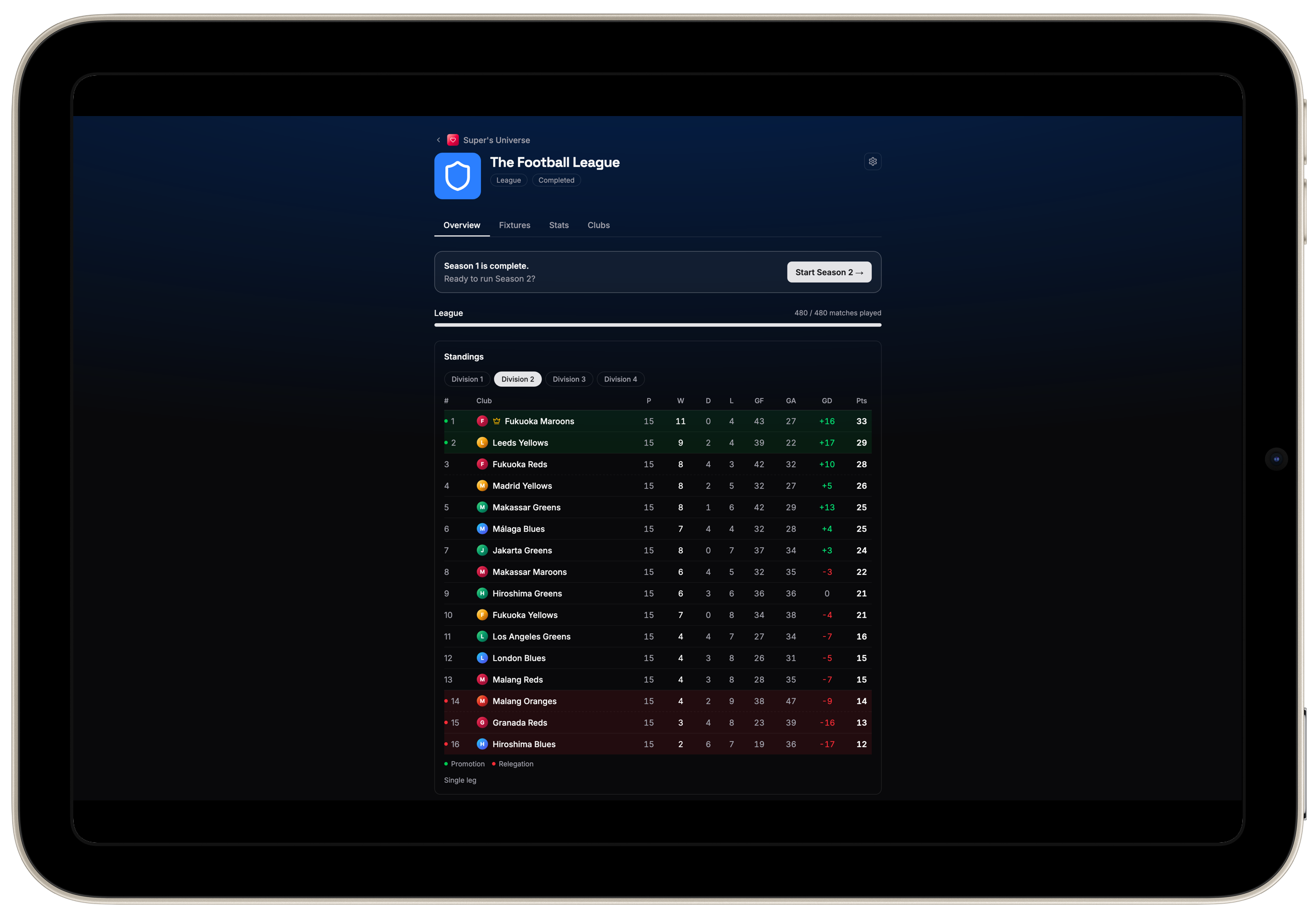 Season promotion and relegation wizard